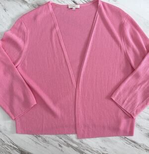 Lafayette 148 Silk Blend Open-Front Cropped Cardigan - L Pink Finespun Voile